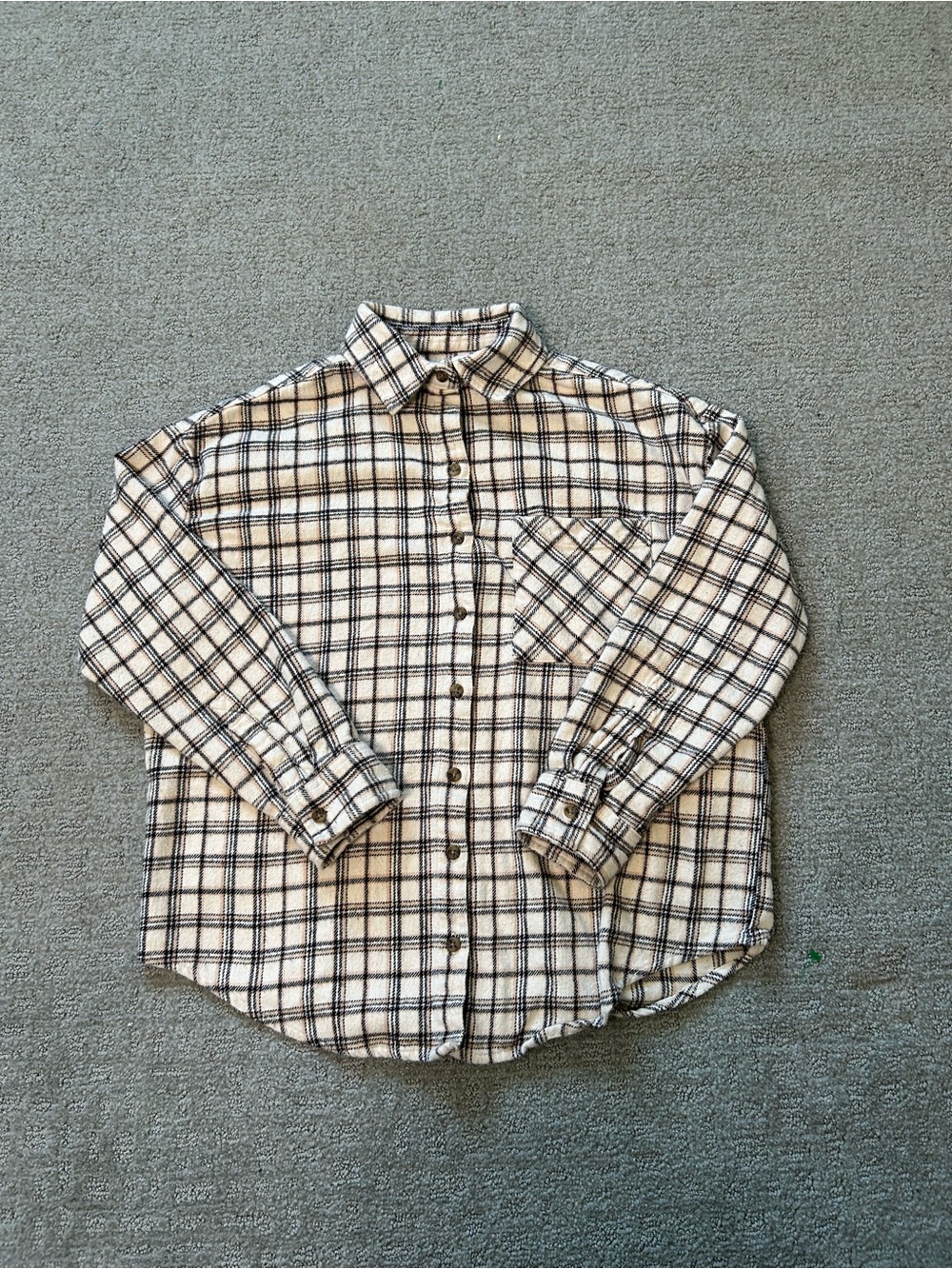 NWOT Billabong Women's Easy Breezy Plaid Shirt Cream Brown 100% Cotton - Size S